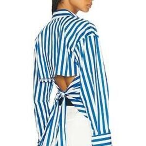 Simon Miller Loch Striped Poplin Button Up Shirt In Blue Stripe